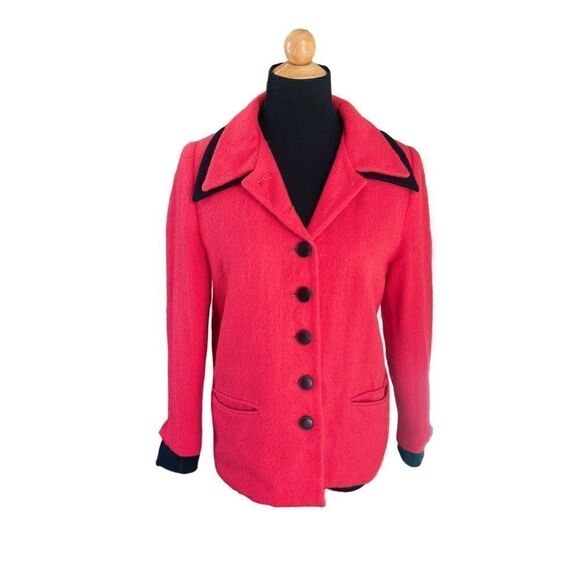 CHRISTIAN DIOR VINTAGE WOOL RED AND BLACK BLAZER SIZE 8 - Picture 5 of 8